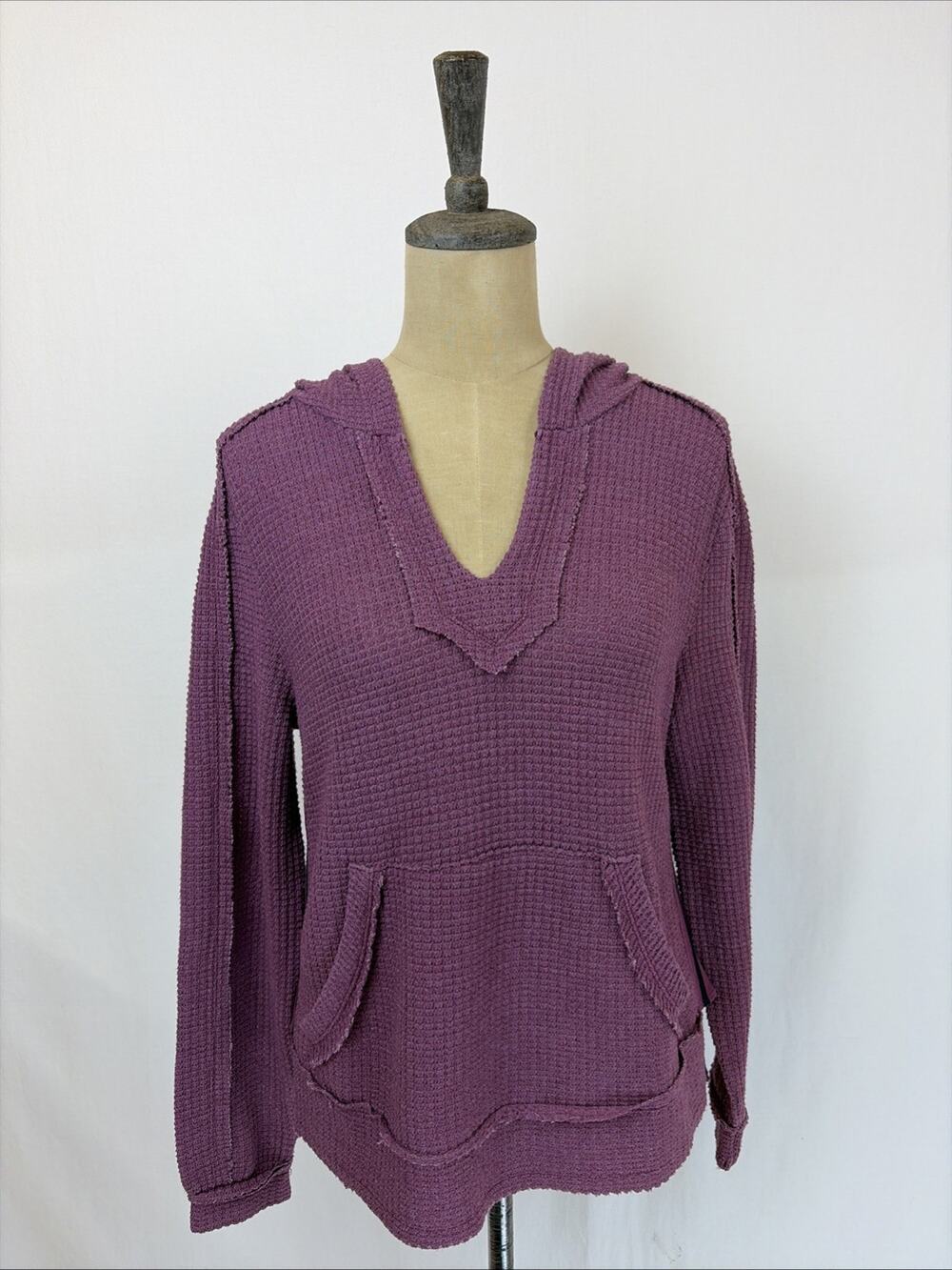 NWT XCVI Purple Thermal Hooded Long Sleeve Knit Top SMALL #0649